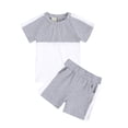 thumbnail image 1 of Fall Saving! HVOBTTY Girls Casual 2 Piece Short Sleeve Set, Girl's Solid Color Threaded Round Neck Short Sleeved and Shorts 2-Piece Set Gray, 100, 1 of 4