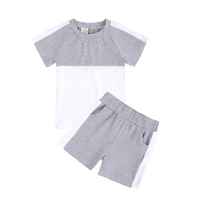 Fall Saving! HVOBTTY Girls Casual 2 Piece Short Sleeve Set, Girl's Solid Color Threaded Round Neck Short Sleeved and Shorts 2-Piece Set Gray, 100