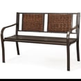 thumbnail image 1 of Patiojoy Patio Garden Bench Rattan Backrest Park Bench Heavy-Duty Metal Chair Seat, 1 of 6