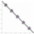 thumbnail image 2 of 925 Sterling Silver Rhodium-plated Amethyst and Clear Cubic Zirconia Heart Bracelet, 2 of 2