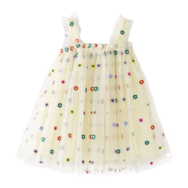 Robes d'Été pour Filles Sans Manches Tutu pour Filles Robe Chic pour Tout-Petits Robe en Tulle 3-4 Ans
