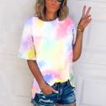 thumbnail image 2 of Pompotops T-shirt Imprimé Mode Femme Manches Courtes Chemisier Col Rond Casual Tops Dégagement, 2 of 5