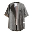 thumbnail image 1 of Weiqiqre T-Shirt Décontracté pour Hommes à Manches Courtes, Couleur Unie, Col Ras du Cou à Boutons, Mode Automne, Hauts Style de Rue pour l'Été, 1 of 4