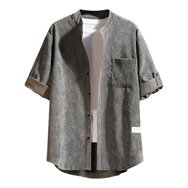 Weiqiqre T-Shirt Décontracté pour Hommes à Manches Courtes, Couleur Unie, Col Ras du Cou à Boutons, Mode Automne, Hauts Style de Rue pour l'Été