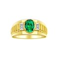 thumbnail image 1 of RYLOS Men's Rings 14K Yellow Gold Ring Classic Designer Style 8X6MM Oval Gemstone & Diamond Ring Emerald May Birthstone Rings For Men Size 12, 1 of 7