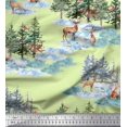 thumbnail image 1 of Soimoi Yellow Crepe Silk Fabric Animals & Pine Tree Fabric Prints By Yard 42 Inch Wide, 1 of 5