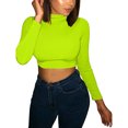 thumbnail image 4 of Hauts Courts à Manches Longues pour Femmes, Col Roulé Mi-Haut, Couleur Unie, Pulls Slim, 4 of 8