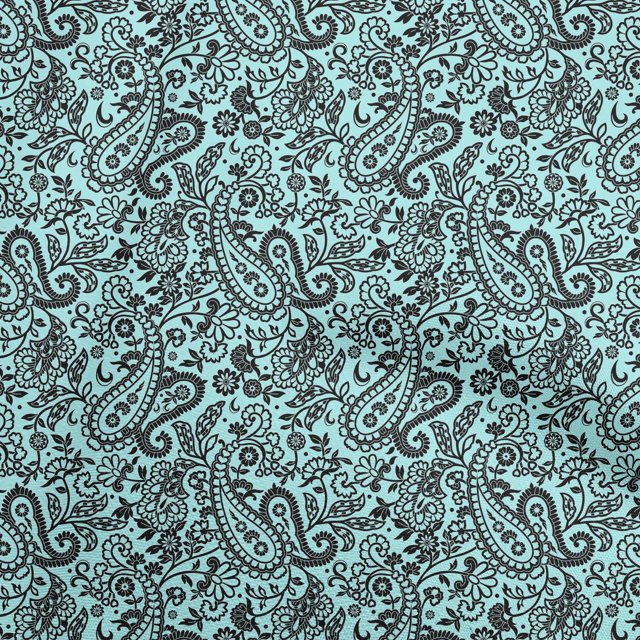 oneOone Polyester Spandex Aqua Blue Fabric Paisley Craft Projects Decor Fabric Printed By The Yard 56 Inch Wide-TM