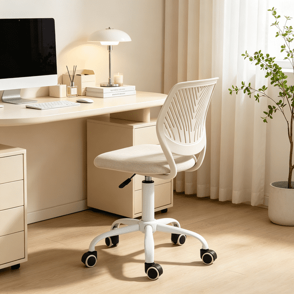 Homy Casa White Office Chair Adjustable Height Desk Chair with Padded Seat and Rolling Wheels for Home Office Bedroom Study