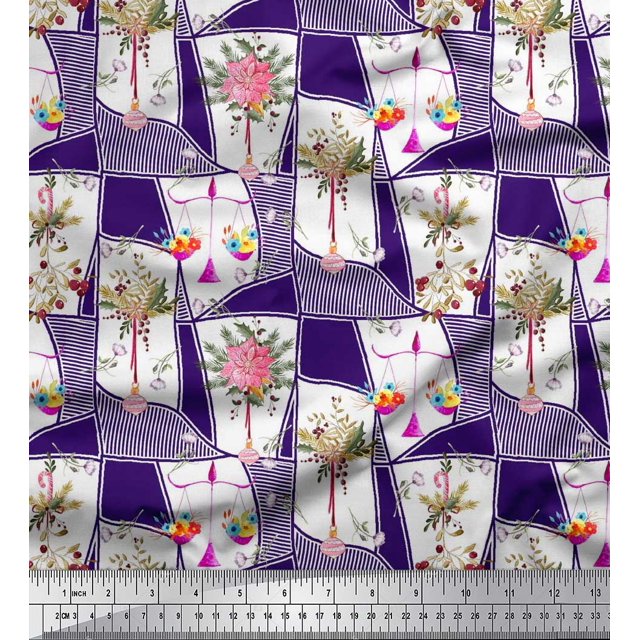 Soimoi Cotton Duck Fabric Leaves & Flower Floral Print Sewing Fabric Yard 56 Inch Wide