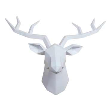Rongfmy Sculpture de Tête de Cerf en Résine, Statue d'Animal Murale, Figurines, Décoration, Blanc