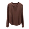 thumbnail image 2 of RKSTN Pyjama pour Femmes Mode Couleur Unie Col Ras du Cou Léger Manches Longues Couche de Base Confortable Vêtement de Nuit Automne Mode Hiver Décontracté une Pièce Haut, 2 of 4