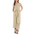 thumbnail image 1 of Unique Bargains Women's Sleeveless Button Front Jumpsuit, Khaki, 1 of 6