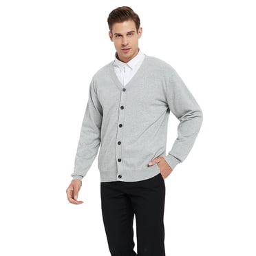 TOPTIE Men's Sweater Cardigan Casual Fit V-Neck Cotton-Gray-XL