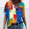thumbnail image 3 of Birdeem T-Shirt à Col en V pour Femmes, Mode Décontractée, Grande Taille, Imprimé de Fleurs Pittoresques, 3 of 5