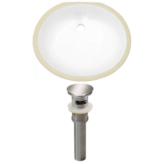 19.5-in. W CUPC Oval Bathroom Undermount Sink Set In White - Brushed Nickel Hardware - Overflow Drain Incl. AI-24842