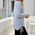 thumbnail image 4 of Jsaierl Womens Casual Side Drawstring Tops Solid Color Long Sleeve V Neck Blouses Ruched Hide Belly Workout Tunics Fall Winter Warm Soft Pullover, 4 of 4