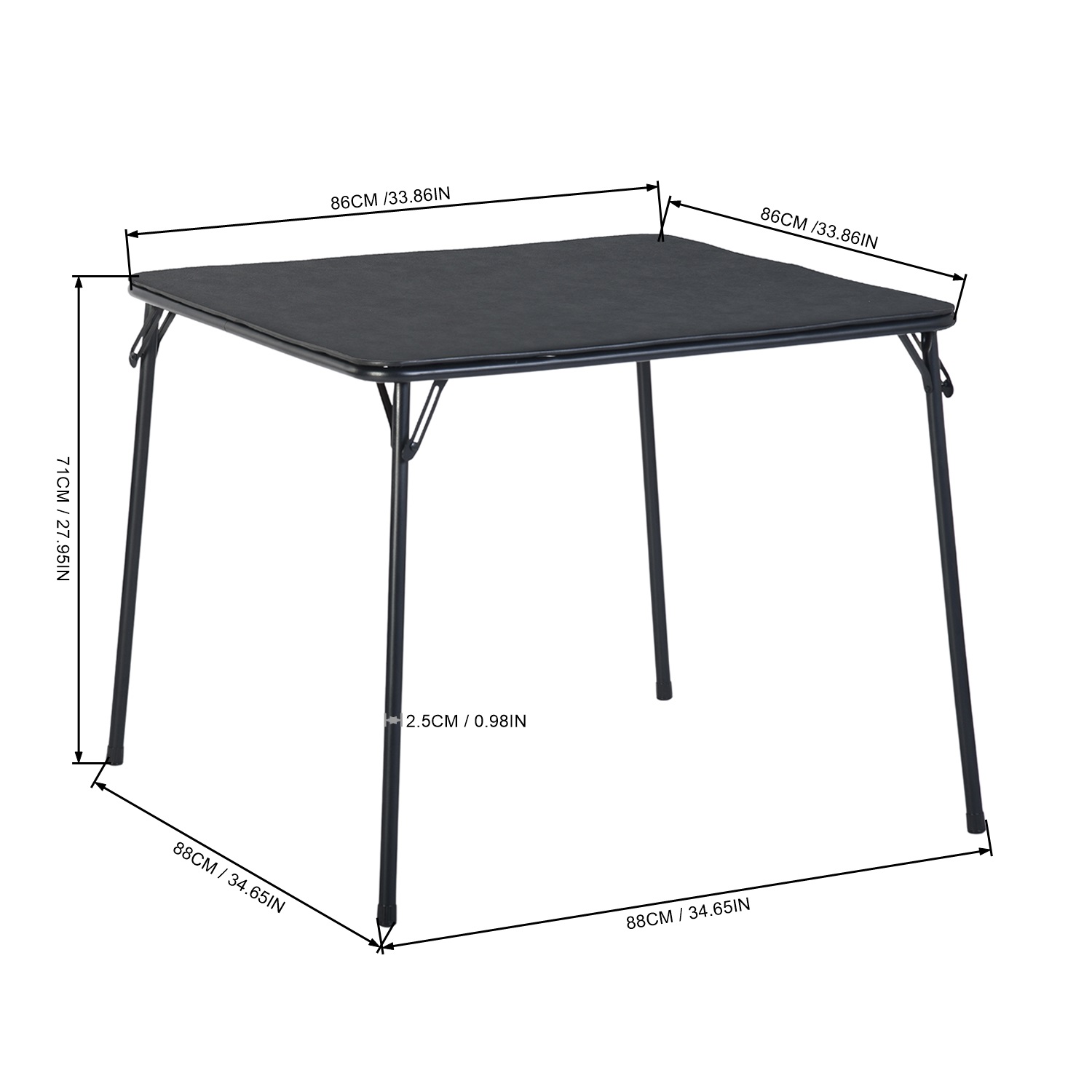 Homy Casa table pliante carrée 33,9 po, plateau PVC noir, pieds en métal, pour repas, jeux, fêtes et petits espaces