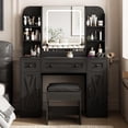 thumbnail image 2 of Vabches Large Vanity Set with Lighted Mirror & Stool, Makeup Vanity Desk with Large Storage Drawers and Shelves, Time and Temperature Display, 2 of 8