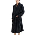 thumbnail image 3 of Womens Soft Warm Robe, Fleece Thick Long Sleeve Bathrobe, Unisex Fall Winter Flannel Pajamas Robes with Pockets Black XL, 3 of 5