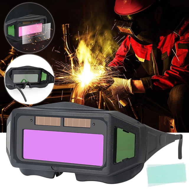 Lunettes de Soudage à Gradation Automatique / Lunettes de Protection à Énergie Solaire pour Soudeurs / Conception à Multiples Fenêtres / Ajustement Ergonomique / Lentilles PC / Comprend 1 Lunettes + 5 Feuilles Protectrices