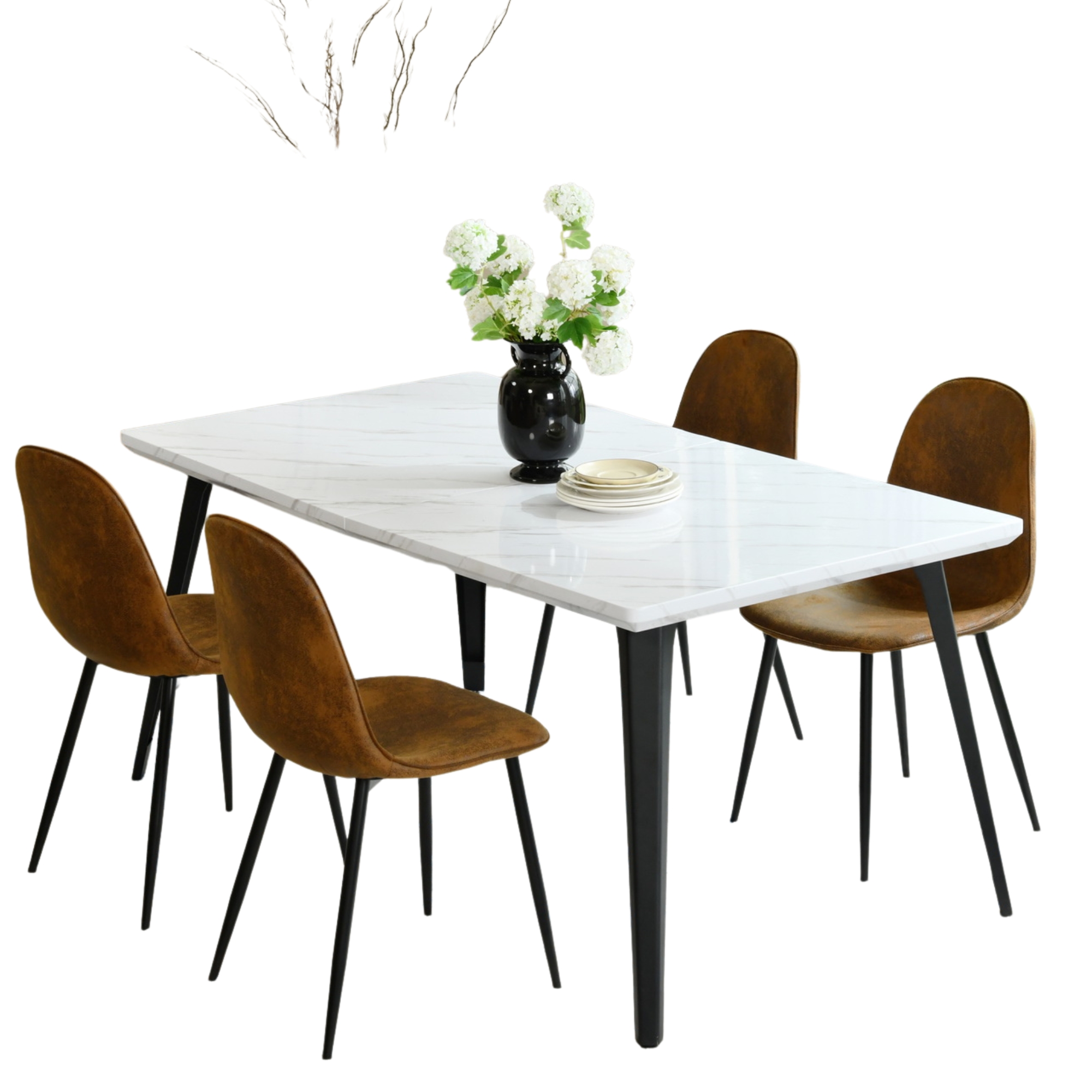 Homy Casa 63 inch Dining Set for 4, Large Table with Upholstered Chairs