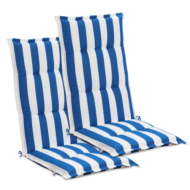 Aoodor High Back Tufted Patio Chair Cushions Set of 2 for Outdoor Rocking Chairs, 47 x 21 x 2.4 Inch Patio Seat Cushions for Dining Chairs, Adirondack Chairs, Blue Stripe