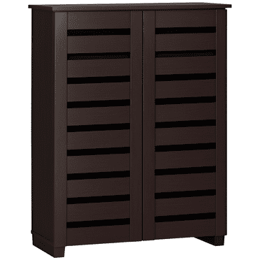 HOMCOM Shoe Storage Cabinet with Slatted Doors for 15 Pairs of Shoes Brown