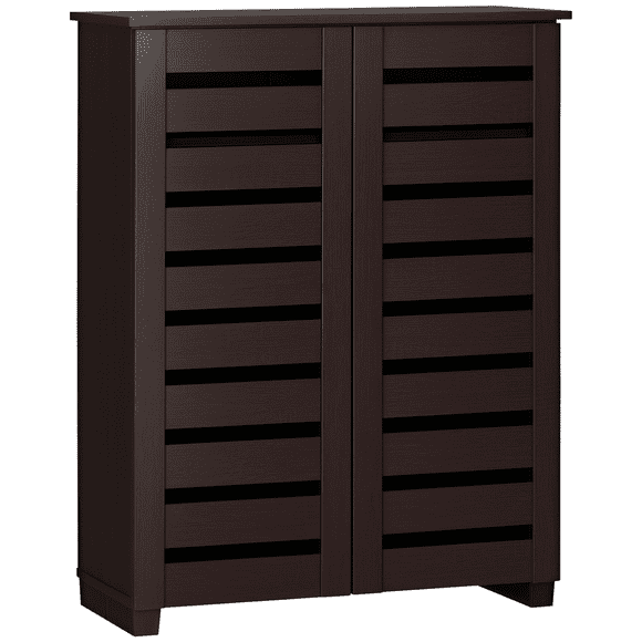 HOMCOM Armoire de Rangement pour Chaussures avec Portes à Lattes pour 15 Paires de Chaussures Brun