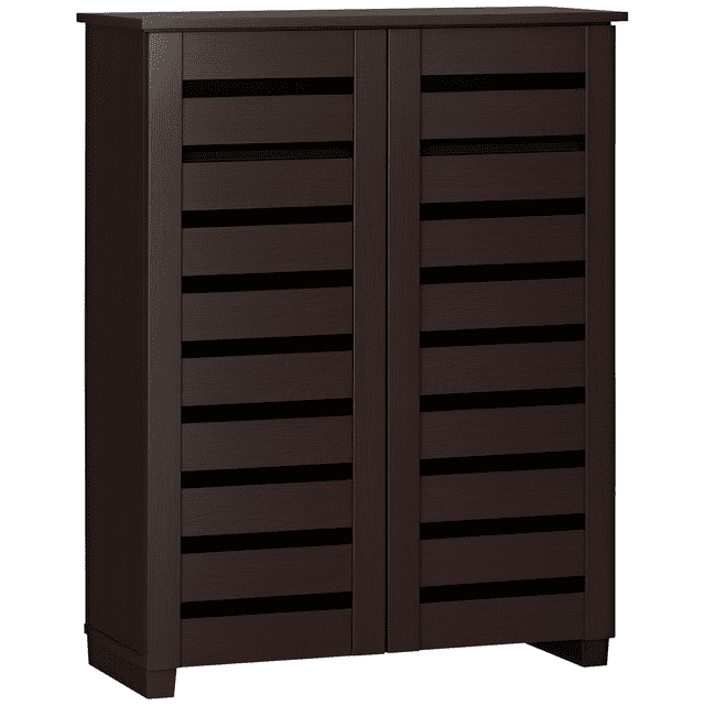 HOMCOM Armoire de Rangement pour Chaussures avec Portes à Lattes pour 15 Paires de Chaussures Brun