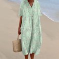 thumbnail image 2 of TJAZFJPA Longue Robe de Maternité Mode Femme Été Style Plage Imprimée Col en V Manches 5/4 Robe Décontractée (1) Robe Fendue Robes Smockées pour Femmes, 2 of 5