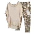 thumbnail image 1 of Mikilon Ensemble de Détente Confortable pour Femmes 2 Pcs Imprimé Décontracté Manches Moyennes Col Rond + Pantalon Khaki-A 2TG, 1 of 6