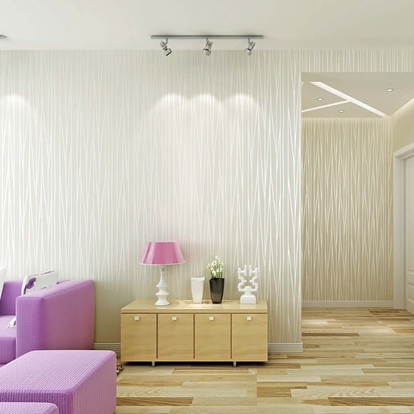 53x100cm Glitter Stripe Textured Non-Woven Wallpaper Roll - Flocking Striped Wall Covering for Living Room, Bedroom, Kitchen, Accent Wall