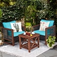 thumbnail image 2 of Costway 3PCS Patio Wicker Furniture Set Wooden Frame Cushion Sofa Turquoise, 2 of 10