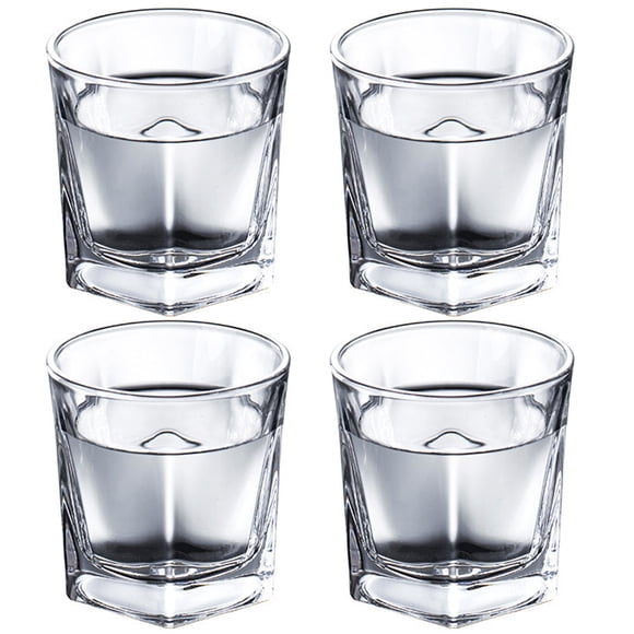 Coofit Drinking Glass Cups Small: 4PCS Round Square Milk Cups Whiskey Glasses for Water