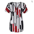 thumbnail image 1 of T-shirt pour Femme à Col en V à Rayures Haut à Manches Courtes avec Fermeture Éclair Blouse Ajustée à Manches Courtes avec Fermeture Éclair, Rouge, G, 1 of 5