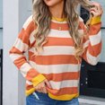 thumbnail image 4 of Chandail à Enfiler pour Femmes Col Rond Manches Longues Chandail Rayé Tricoté à Blocs de Couleur Hauts à Enfiler Chandails pour Femmes Manches Longues P-166 Orange TG, 4 of 7