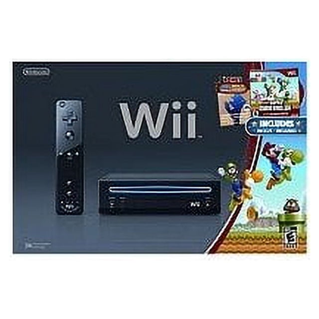 Console Wii Noire Remise à Neuf avec New Super Mario Brothers (Remis à Neuf)