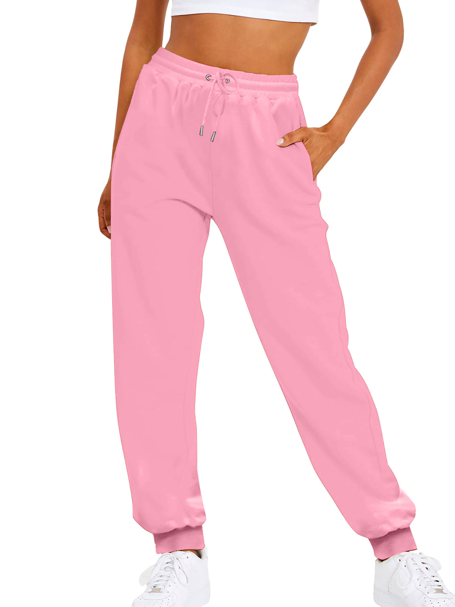 Innerwin Trousers Solid Color Ladies Bottoms Holiday Straight Leg Lounge Sweatpants Pink S