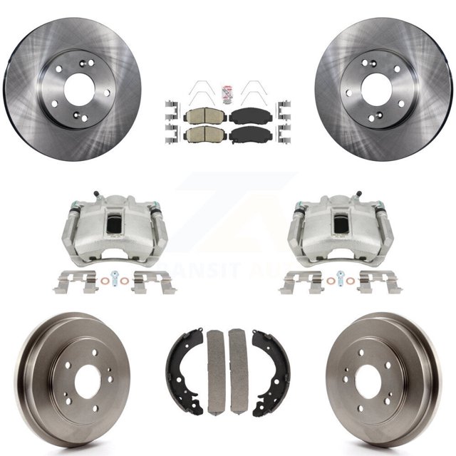 Transit Auto Front Rear Disc Brake Caliper Rotors Drums Ceramic Pads Kit (8Pc) for Car 2003-2004 2006 Honda Accord 2.4L Vehicles Built Canadian Market KC8-101457N
