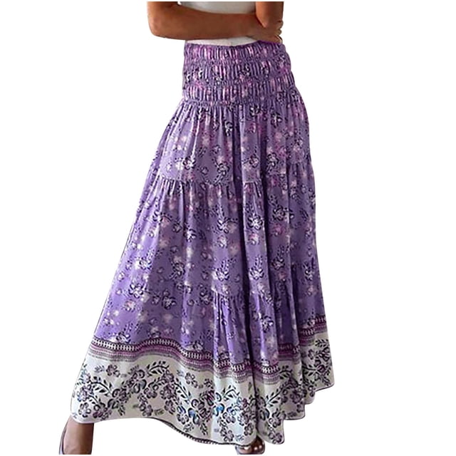 RKSTN Jupes pour Femmes Rétro Mode Confortable Quotidienne Jupe Taille Haute Imprimé Floral Jupe Trapèze Évasée Jupe Maxi