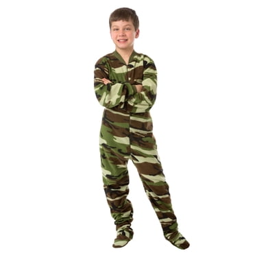 Big Feet Pjs Kids Green Camo Fleece Boys Footed Pajamas One Piece Sleeper