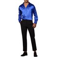thumbnail image 2 of INSPIRE CHIC Men's Dress Satin V Neck Long Sleeves Button Down Party Shirts S Blue, 2 of 6
