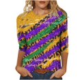 thumbnail image 1 of Penkiiy 2024 Blouse Mardi Gras Tops pour Femmes T-Shirt Quotidien Manches 3/4 Blouse Imprimé Masque Haut Carnaval Col Rond Chemise Décontractée L Multicolore, 1 of 5
