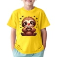 thumbnail image 1 of T-shirts Filles Enfants Imprimé Animaux Mignons Sports Décontractés Col Rond Manches Courtes Hauts Filles Jaune 10-12 Ans, 1 of 4