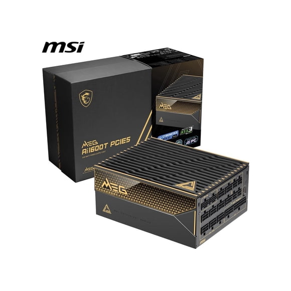 MSI - MEG Ai1600T PCIE5, 80+ TITANIUM Full Modular Gaming PSU, Dual 12V-2x6 Cable, 5080 5090 ATX 3.1 & PCIE 5.1 Ready, Braided Cable, 1600W Power Supply, 12 Year Warranty
