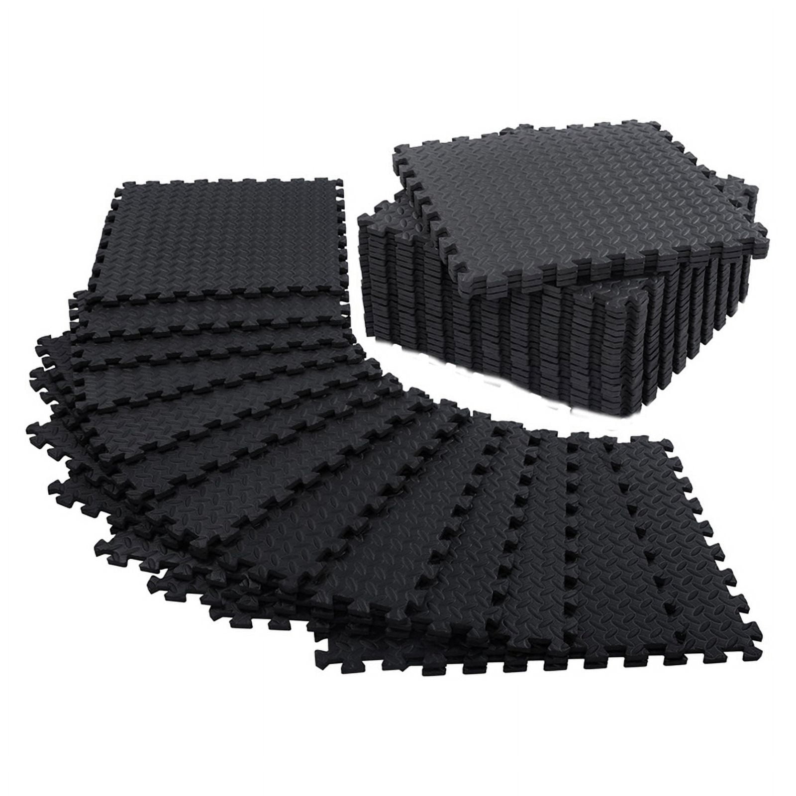 12 Pack Floor Exercise Mat for Home Gym or Floor Padding for Yoga, Weights Gym Equipment Black,12 x exercise mat(with End Borders),Black