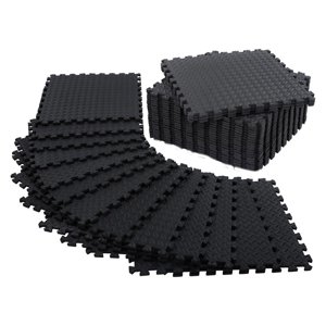 12 Pack Floor Exercise Mat for Home Gym or Floor Padding for Yoga, Weights Gym Equipment Black,12 x exercise mat(with End Borders),Black