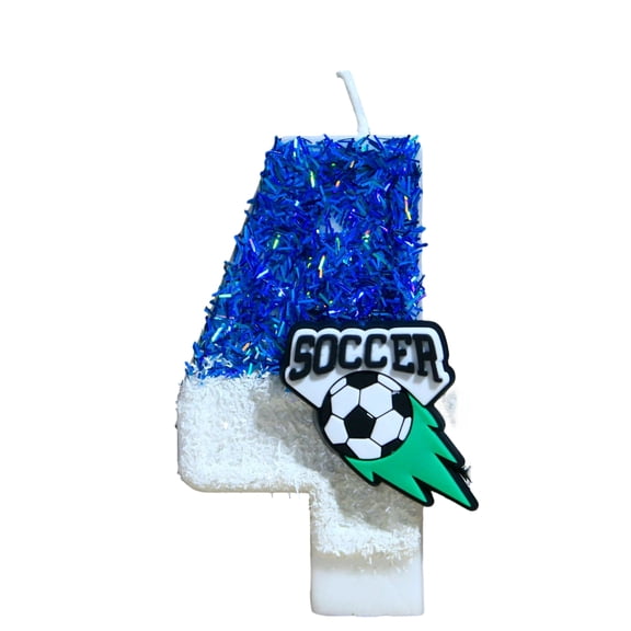 Fournitures de Fête de Soccer, Bougie pour Amateur de Soccer, Bougie Pailletée Bleue, Décor à Thème Sportif, Bougie Chiffre Pailletée Bleue avec Texte de Soccer, Décoration de Gâteau D'Anniversaire à Thème Sportif, Chiffre D de Soccer 4