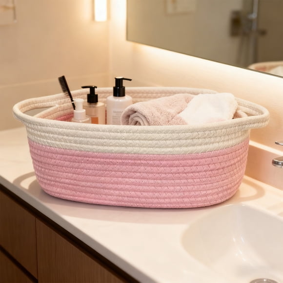 Panier de Rangement Tressé avec Poignée - Organisateur en Corde de Tissu pour la Décoration Intérieure - Panier Cadeau Multifonctionnel, JKODE